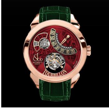 Jacob & Co. Palatial Flying Tourbillon Jumping Hours Rose Gold (Red Mineral Crystal) PT520.24.NS.QB.A Replica Watch